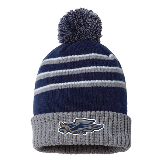 BLC Hermantown Hawks Stripe Pom Cuffed Beanie