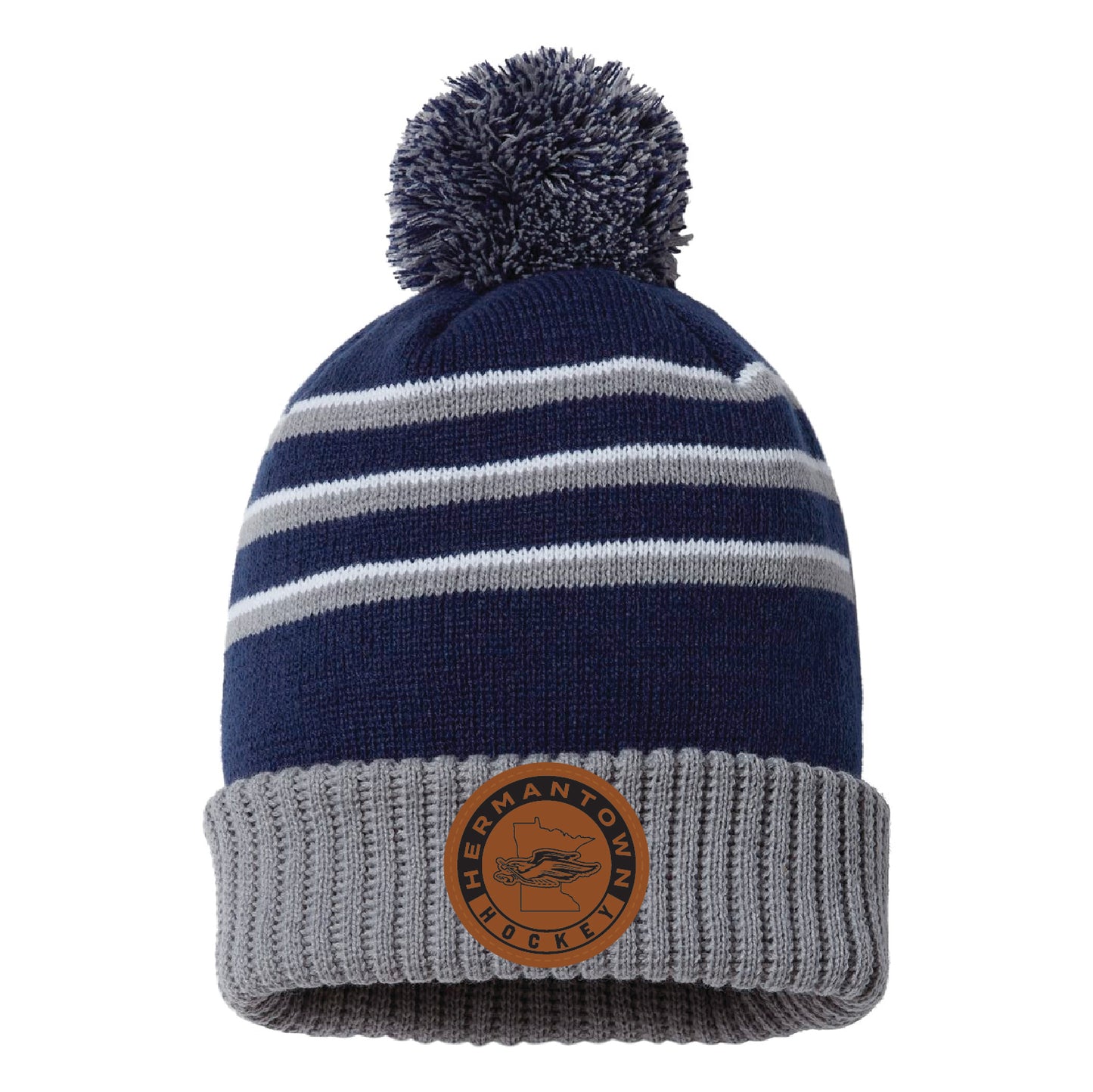 BLC Hermantown Stripe Pom Cuffed Beanie